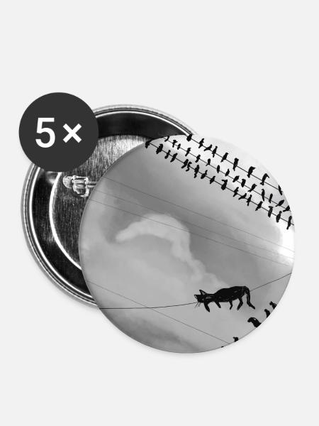 Monochrome Katze auf Stromleitungen - Buttons groß 56 mm (5er Pack) - Weiß