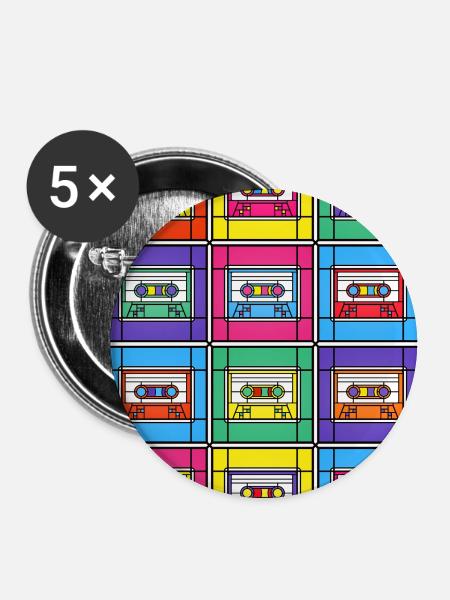 Buntglas-Pop-Art-Kassetten - Buttons groß 56 mm (5er Pack) - Weiß