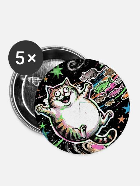 Verrücktes Kätzchen Universum - Buttons groß 56 mm (5er Pack) - Weiß