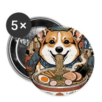 Ramen Corgi in Ukiyo-e Alley - Buttons large 2.2''/56 mm (5-pack) - white - Front