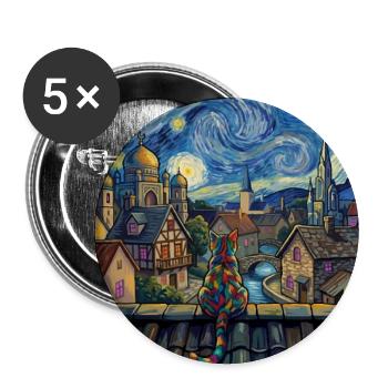 Cosmic Cat Over Moonlit City - Buttons large 2.2''/56 mm (5-pack) - white - Front