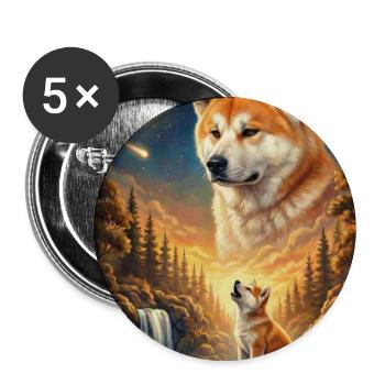 Howling to the Moon Meme Animal Dog Akita Inu - Buttons large 2.2''/56 mm (5-pack) - white - Front
