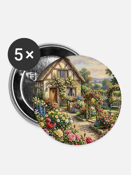 Der Rosengarten des Cottages - Buttons groß 56 mm (5er Pack) - Weiß
