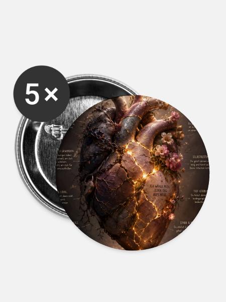 Leuchtendes Blütenherz – Bruch und Heilung - Buttons groß 56 mm (5er Pack) - Weiß