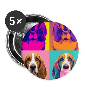 Hunde Basset Hound Hund - Buttons groß 56 mm (5er Pack) - Weiß - Vorne