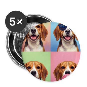 Hunde Beagle Hund - Buttons groß 56 mm (5er Pack) - Weiß - Vorne