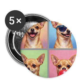 Hunde Chihuahua Hund - Buttons groß 56 mm (5er Pack) - Weiß - Vorne