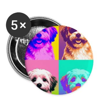 Hunde Havaneser Hund - Buttons groß 56 mm (5er Pack) - Weiß - Vorne