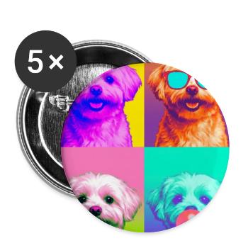 Hunde Malteser Hund - Buttons groß 56 mm (5er Pack) - Weiß - Vorne
