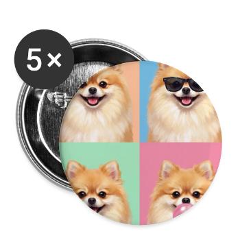Hunde Zwergspitz Hund - Buttons groß 56 mm (5er Pack) - Weiß - Vorne