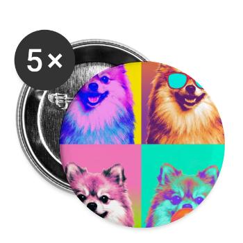 Hunde Zwergspitz Hund - Buttons groß 56 mm (5er Pack) - Weiß - Vorne