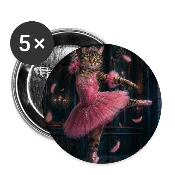Rosa Ballerina-Katze im Maskenball - Buttons groß 56 mm (5er Pack) - Weiß - Vorne