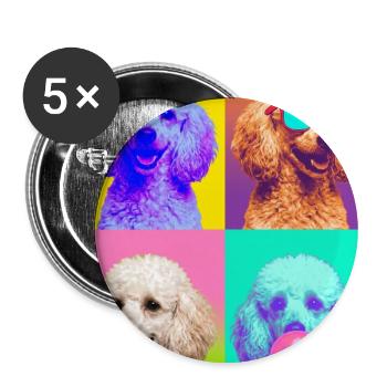 Hunde Pudel Hund - Buttons groß 56 mm (5er Pack) - Weiß - Vorne