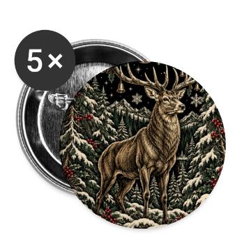 Winterhirsch im mondbeschienenen Schneewald - Buttons groß 56 mm (5er Pack) - Weiß - Vorne
