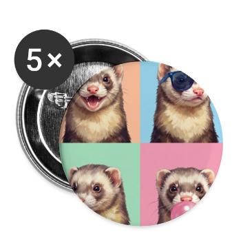 Ferret Frettchen - Buttons groß 56 mm (5er Pack) - Weiß - Vorne