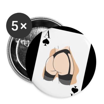 Kartenspiele, Skat, Poker, Black Jack, Karten - Buttons groß 56 mm (5er Pack) - Weiß - Vorne