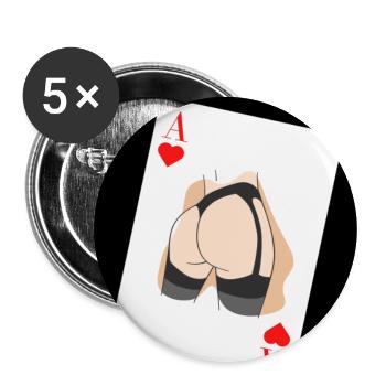 Kartenspiele, Skat, Poker, Black Jack, Karten - Buttons groß 56 mm (5er Pack) - Weiß - Vorne