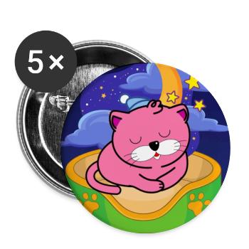 Katze Cat GUTE NACHT Total entspannt Schlafshirt - Buttons groß 56 mm (5er Pack) - Weiß - Vorne