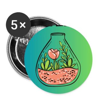 FEDER. GARTENARBEIT. RUHESTAND. FEDER. GARTEN. - Buttons groß 56 mm (5er Pack) - Weiß - Vorne