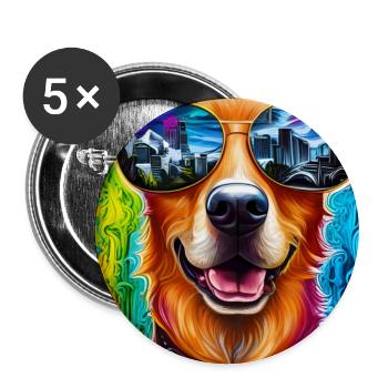 Dog with sunglasses - Buttons large 2.2''/56 mm (5-pack) - white - Front