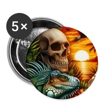 Iguane au coucher du soleil - Lot de 5 grands badges (56 mm) - blanc - Devant