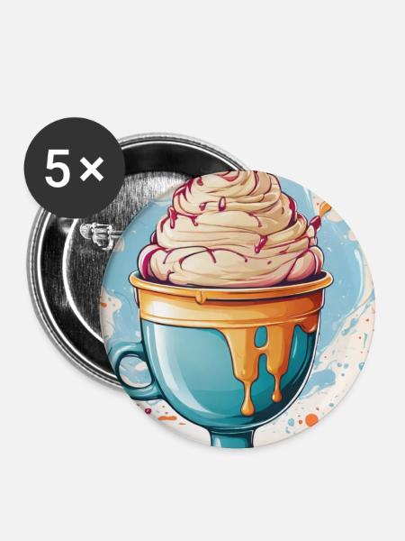 Eisbecher Sommer - Buttons groß 56 mm (5er Pack) - Weiß