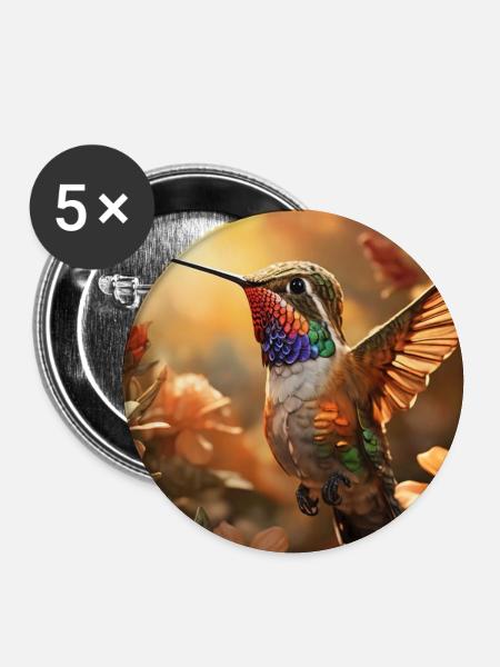 Kolibri im Flug - Buttons groß 56 mm (5er Pack) - Weiß