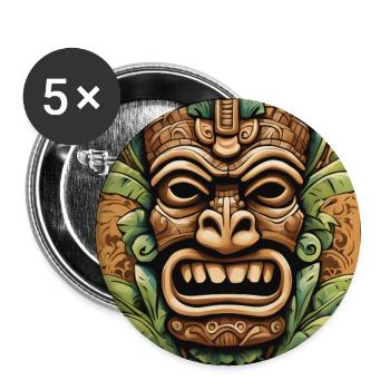 Masque Tiki - Lot de 5 grands badges (56 mm) - blanc - Devant
