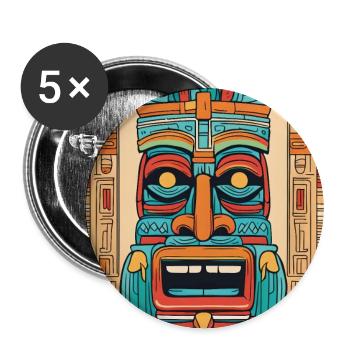 Masque Tiki coloré - Lot de 5 grands badges (56 mm) - blanc - Devant