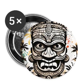 Masque Tiki Asie Art - Lot de 5 grands badges (56 mm) - blanc - Devant