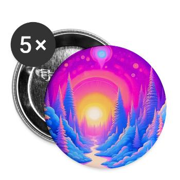 "Cosmic Forest Dreams – Neon Sunset Voyage" - Buttons large 2.2''/56 mm (5-pack) - white - Front