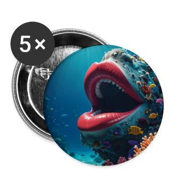 Unterwassermund: Riesiger Lippenabdruck - Buttons groß 56 mm (5er Pack) - Weiß - Vorne
