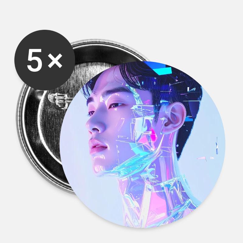 Holographic Neon Portrait - Buttons large 2.2''/56 mm (5-pack) - white