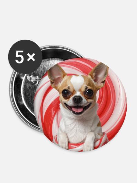 Chihuahua im Candy Swirl - Buttons groß 56 mm (5er Pack) - Weiß