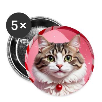 Christmas Cat in Candy Ring Design - Buttons large 2.2''/56 mm (5-pack) - white - Front