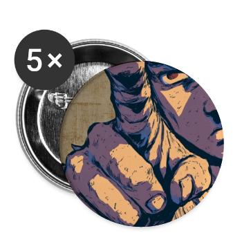 Cartoon Kampfkunst Kämpfer zeigt mit Finger  - Buttons groß 56 mm (5er Pack) - Weiß - Vorne