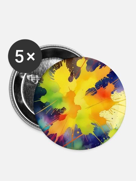 Farbexplosion Abstrakt Spritzer - Buttons groß 56 mm (5er Pack) - Weiß