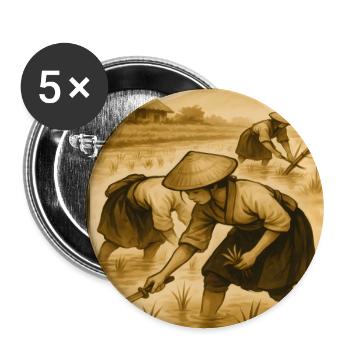 Field, rice and farmers, rice cultivation at dawn - Buttons large 2.2''/56 mm (5-pack) - white - Front