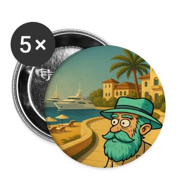 Retro-Art Deco mit Opa auf Reisen - Buttons groß 56 mm (5er Pack) - Weiß - Vorne