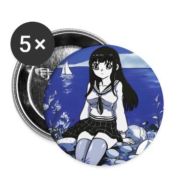Sailor Girl Schoolgirl by the Sea in Blue - Buttons large 2.2''/56 mm (5-pack) - white - Front