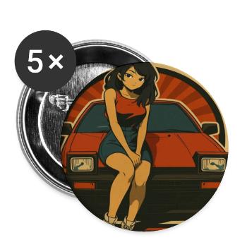 Retro Car Japan Girl - Buttons large 2.2''/56 mm (5-pack) - white - Front