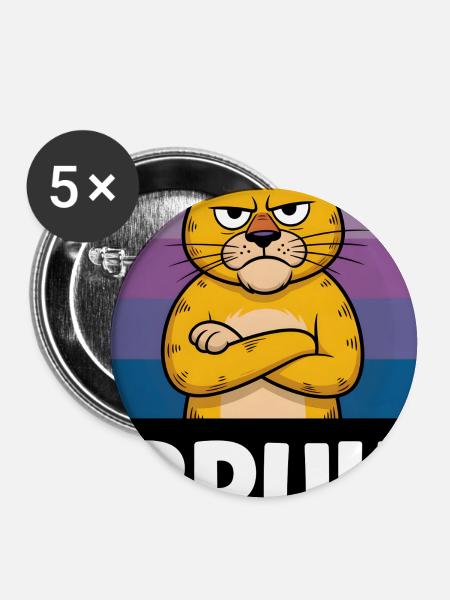Grummel Katze BRUH - Buttons groß 56 mm (5er Pack) - Weiß