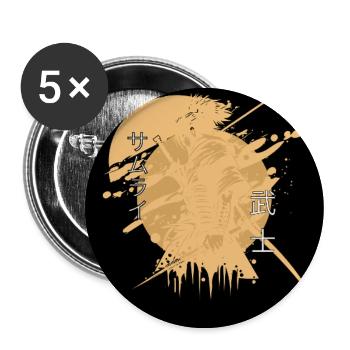 Samurai-Pferdespritzer Schwarz - Buttons groß 56 mm (5er Pack) - Weiß - Vorne