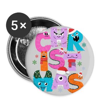 Funny Christmas Monsters - Buttons large 2.2''/56 mm (5-pack) - white - Front