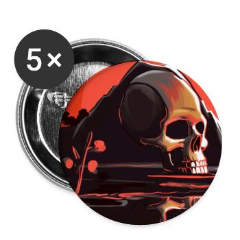 Totenkopf vor Berg mit roter Sonne - Buttons groß 56 mm (5er Pack) - Weiß - Vorne