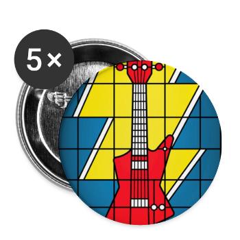 Glasmaleri-Gitarre mit Blitz - Buttons groß 56 mm (5er Pack) - Weiß - Vorne