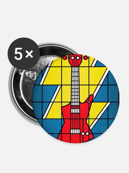 Glasmaleri-Gitarre mit Blitz - Buttons groß 56 mm (5er Pack) - Weiß