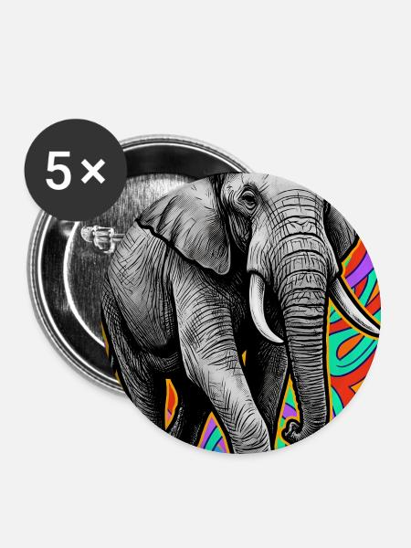 Elefant - Buttons groß 56 mm (5er Pack) - Weiß