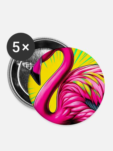 Flamingo - Buttons groß 56 mm (5er Pack) - Weiß