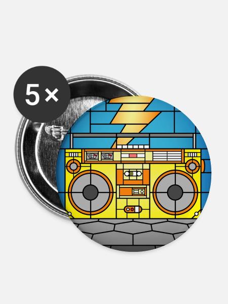 Buntglas-Boombox-Illustration - Buttons groß 56 mm (5er Pack) - Weiß